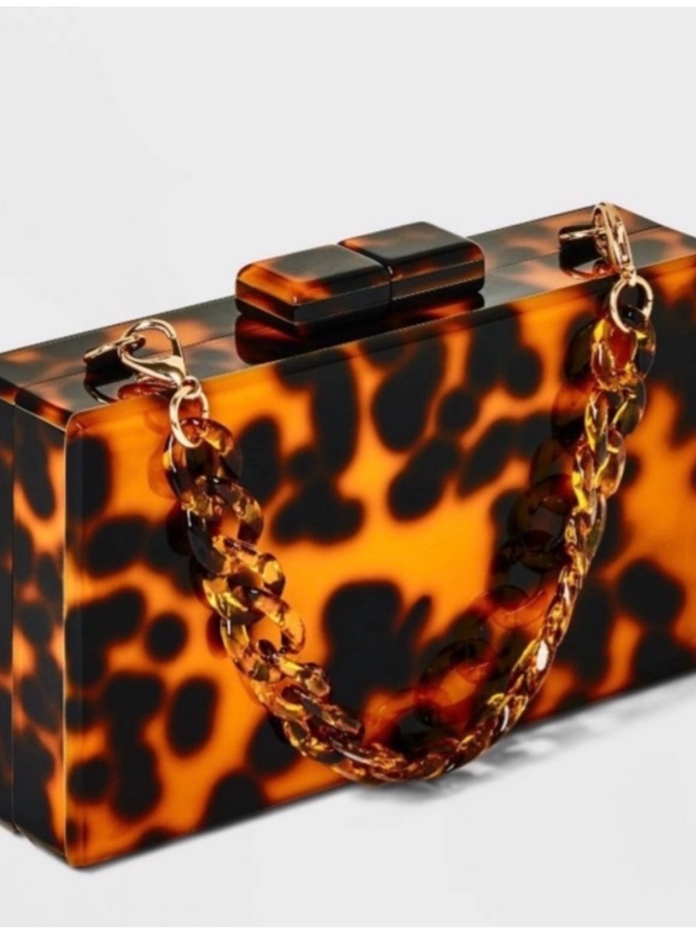 Target Tortoiseshell Box Clutch in Amber and Black with Chain Handle